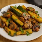 Cuketa s hubami a parmezánom servírovaná na tanieri.