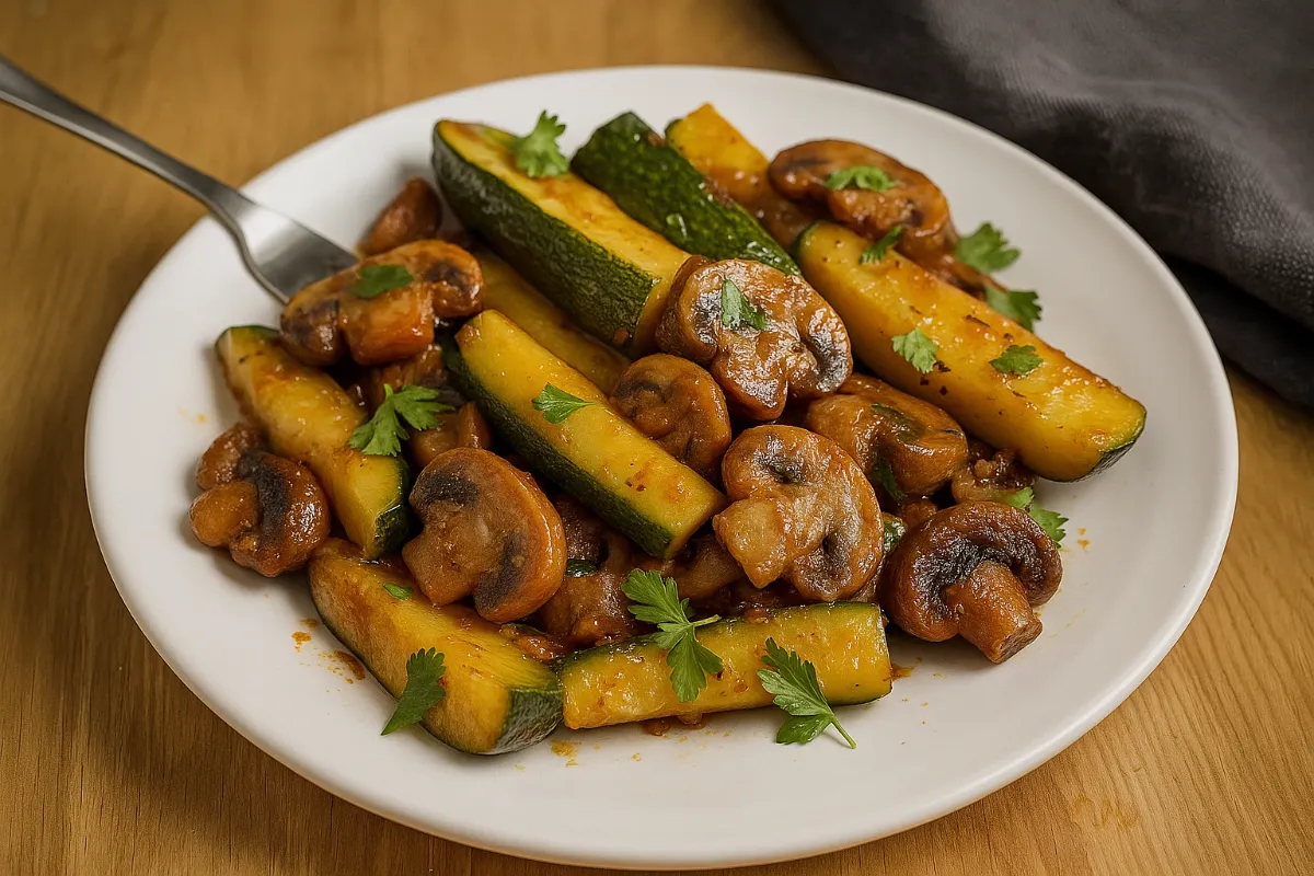Cuketa s hubami a parmezánom servírovaná na tanieri.