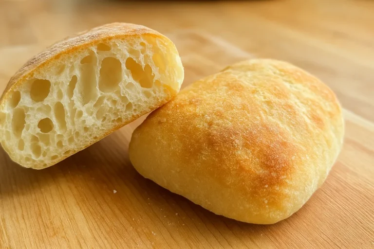 Čerstvo upečená domáca ciabatta na drevenej doske.