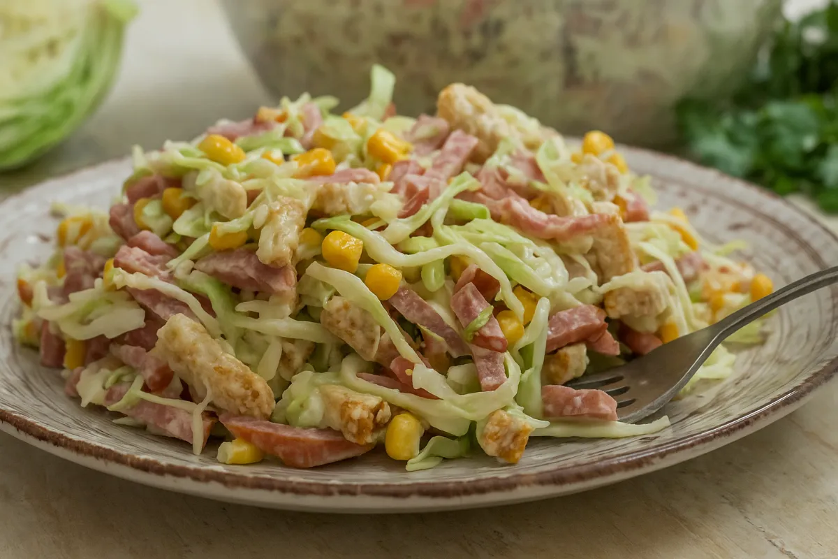 Kapustový šalát so salámou