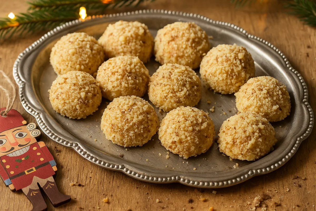 Hotové krehké orechové gule s maslovou polevou