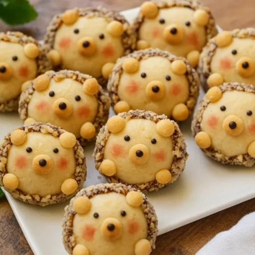 Maslové sušienky v tvare ježka na tanieri.