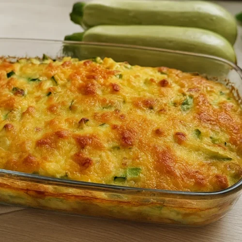 Zapekaná cuketa s vajcom a syrom v pekáči.