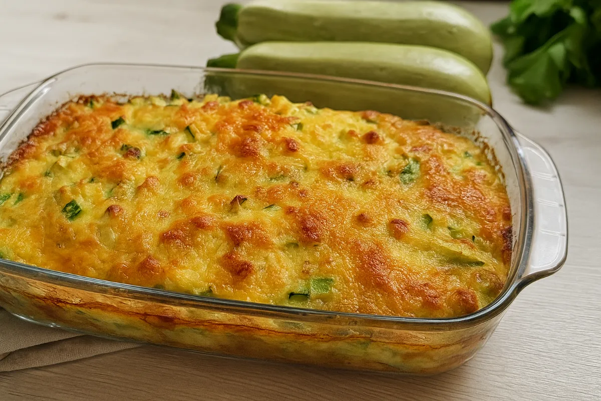 Zapekaná cuketa s vajcom a syrom v pekáči.