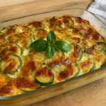 Zapekaná cuketa s kyslou smotanou a syrom v pekáči.