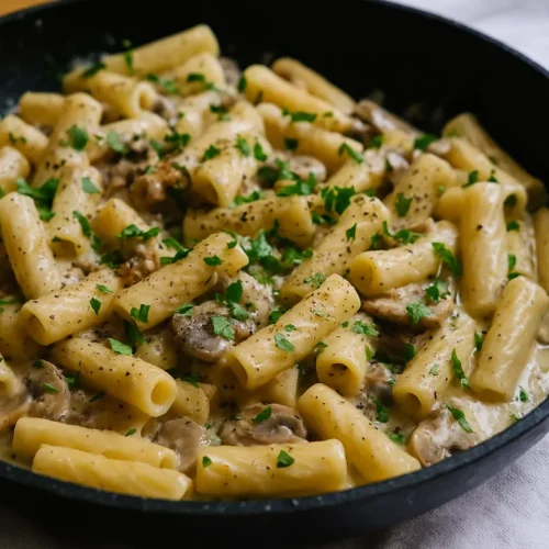 cestoviny so šampiňónmi a slaninou