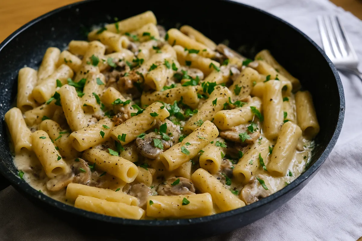 cestoviny so šampiňónmi a slaninou