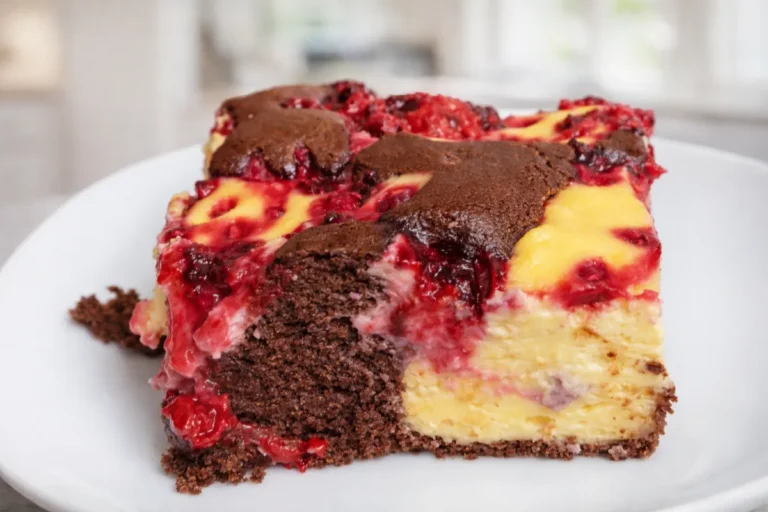 čokoládový koláč s tvarohom a malinami
