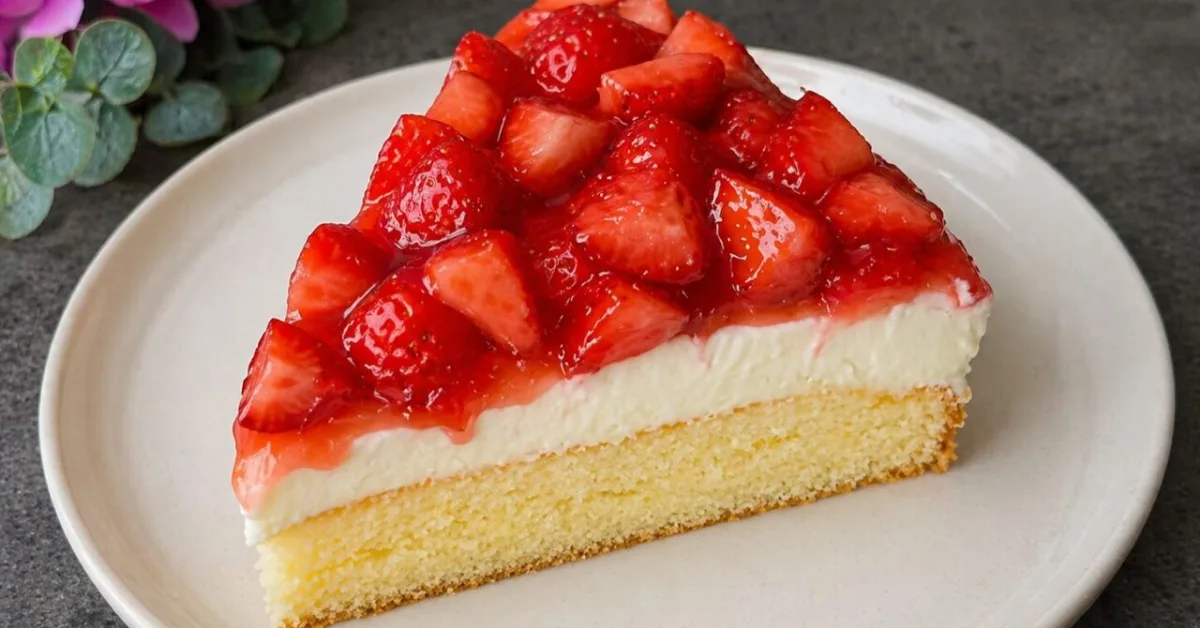 jahodový koláč s pudingovým krémom