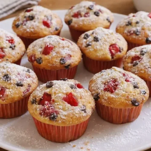 jogurtové muffiny s jahodami a čokoládou