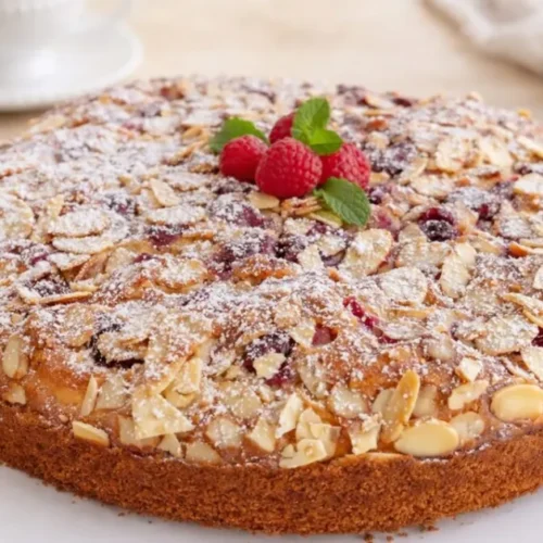 jogurtový koláč s malinami a vanilkovým krémom