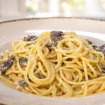 krémové hubové špagety