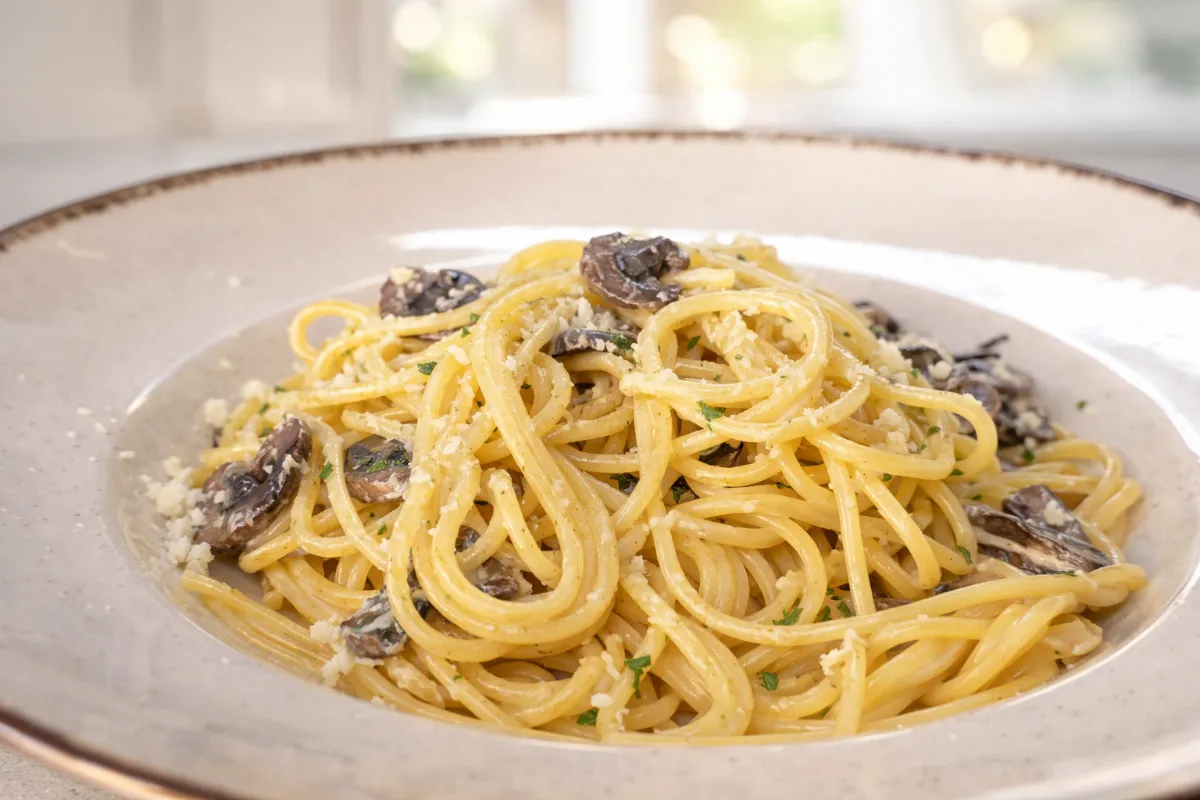 krémové hubové špagety