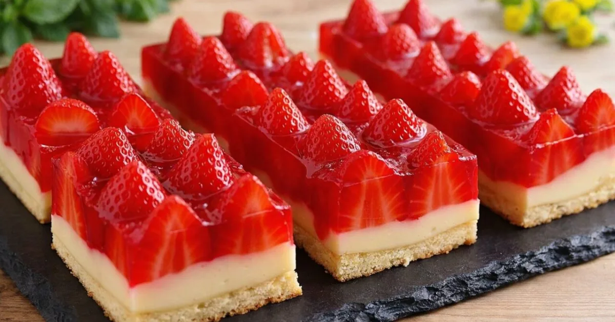 krémový jahodový koláč na plech