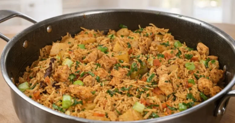 kuracie mäso s ryžou a zeleninou z jedného hrnca