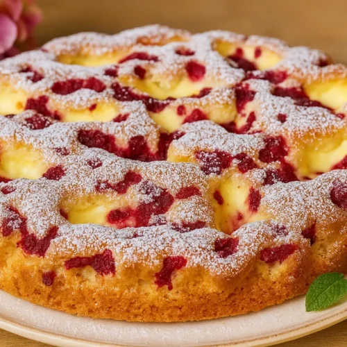 malinový koláč s tvarohom