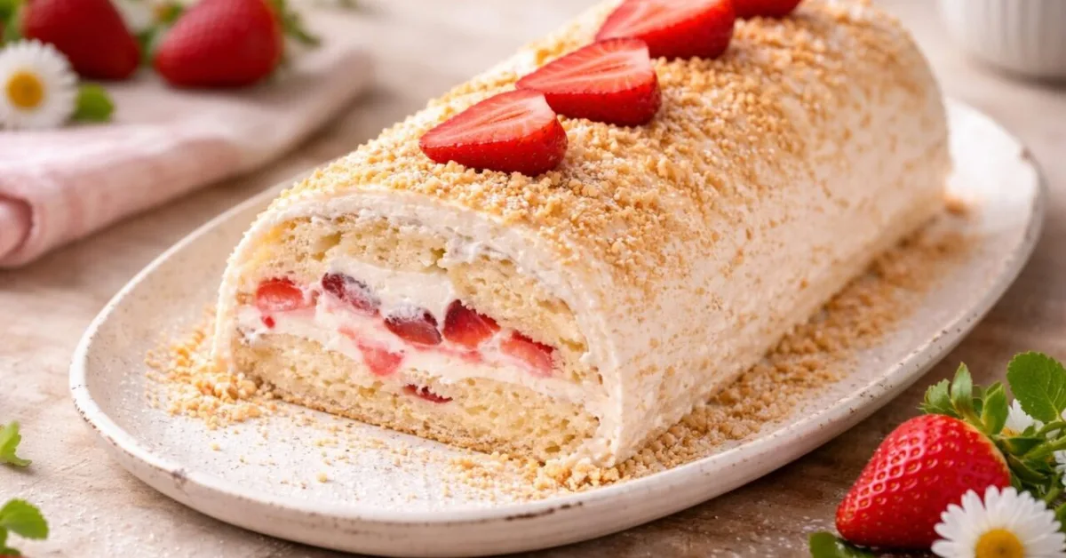 nepečená roláda z piškót a jahôd