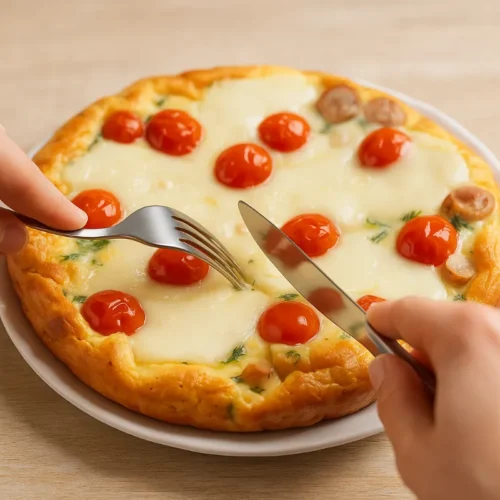 omeleta s klobásou a mozzarellou