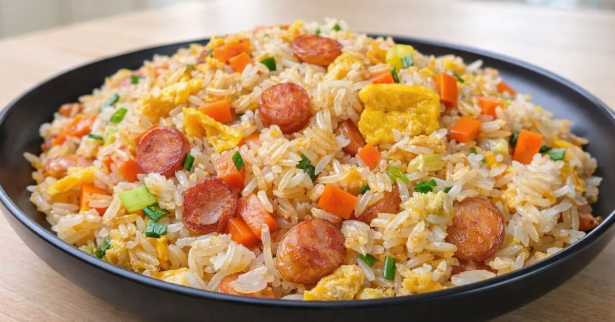 pražená ryža s párkami