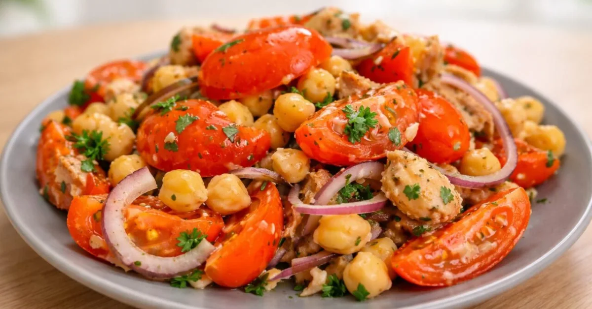 tuniakový šalát s cícerom