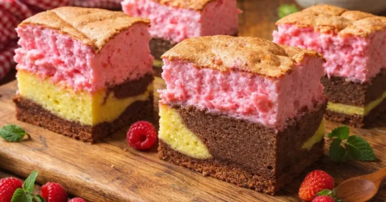 tvarohový koláč s ružovou penou