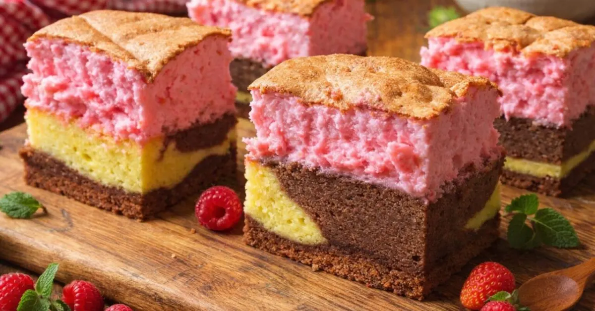 tvarohový koláč s ružovou penou