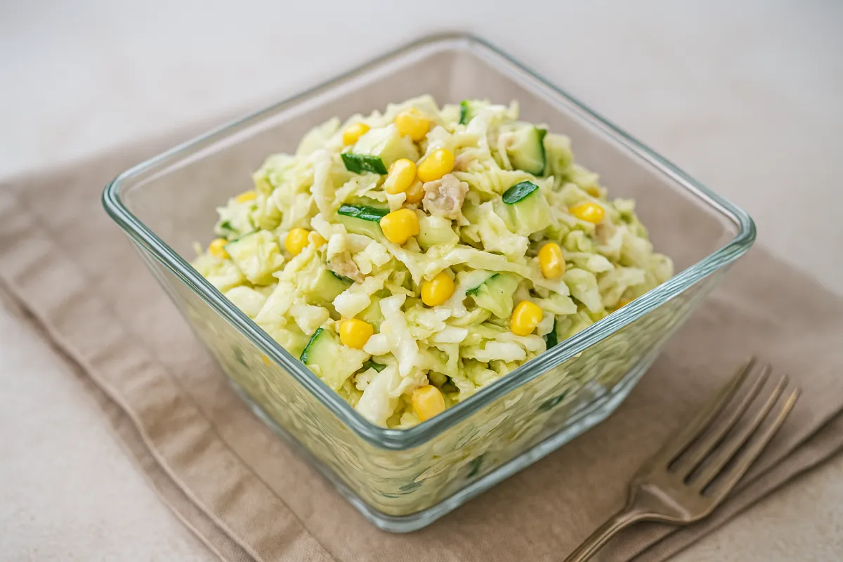 uhorkový šalát s kukuricou a tuniakom