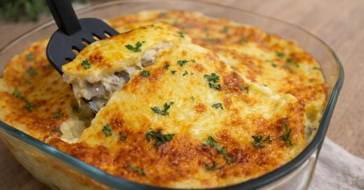 zapekaná zemiaková kaša s hubami