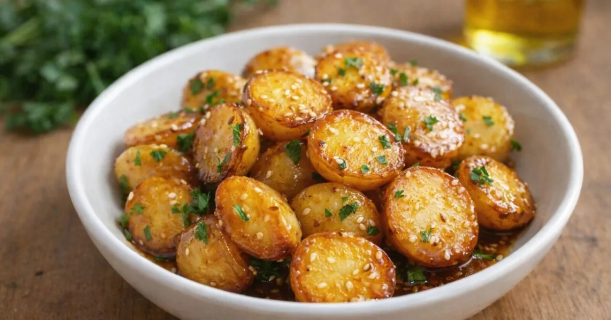 zemiaky na panvici so sójovou omáčkou a medom