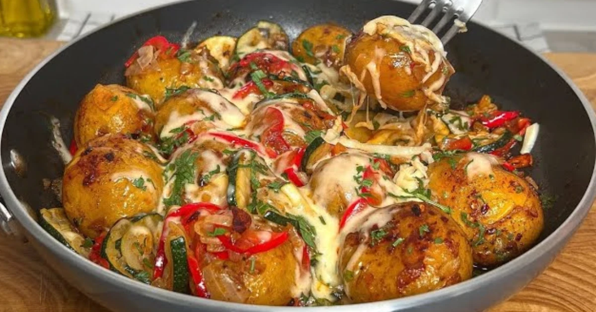 zemiaky so zeleninou z jednej panvice